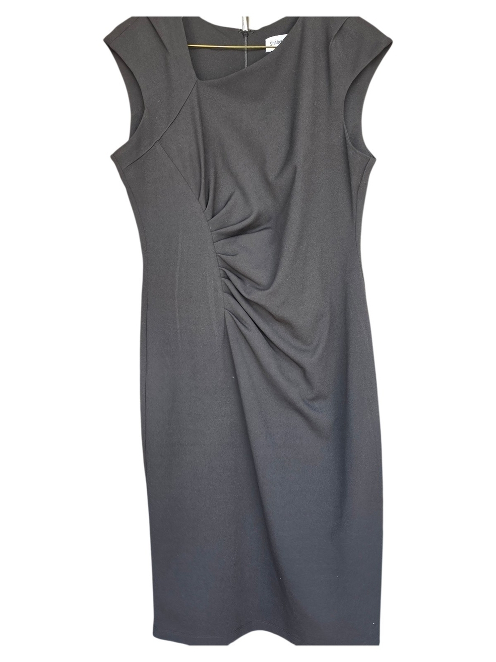 Shelby & Palmer Classic Black Sheath Dress with Ruched Front - Size 10